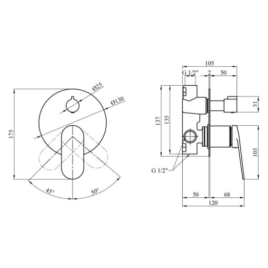 Смеситель скрытого монтажа для душа Kroner Element 211337-0101