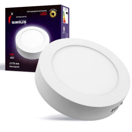 Світильник Sirius LED накладний круглий SM-12B 12W 6500к