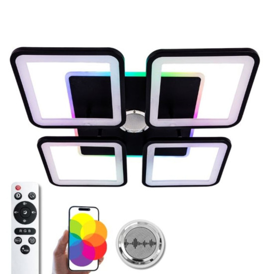 Стельова люстра світлодіодна з музичною колонкою та RGB підсвічуванням для вітальні та спальні Valeso YZD1268 Чорний