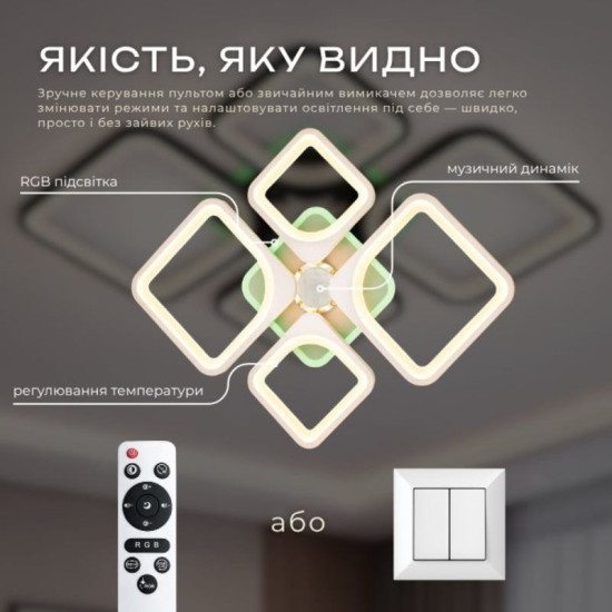 Стельова люстра світлодіодна з музичною колонкою та RGB підсвічуванням для вітальні та спальні Valeso YZD1267 Білий
