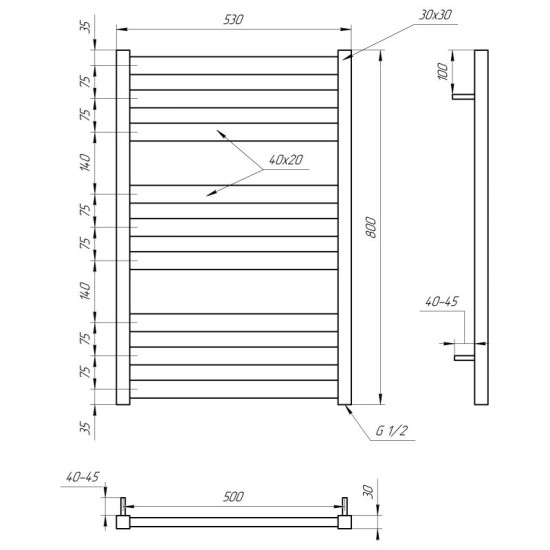 Полотенцесушитель Genesis Aqua Tristar flat DRY 80x53 черный