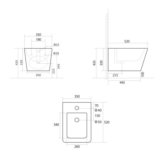 Биде подвесное Qtap Tern 520x350x320 White QT17551303GW