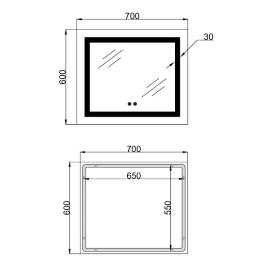 Зеркало Lidz Kubis (KU1) 600х700 с LED-подсветкой Touch, с антизапотеванием, с диммером, рег. яркости LDKU60070049285