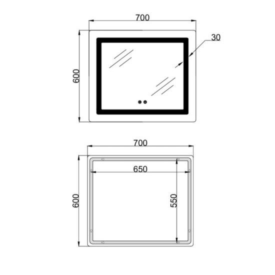 Дзеркало Lidz Kubis (KU2) 600х700 з LED-підсвічуванням Touch, з антизапітнінням, з диммером, рег. яскравості LDKU60070049286