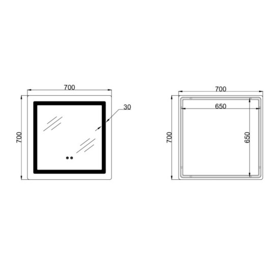 Зеркало Lidz Kubis (KU2) 700х700 с LED-подсветкой Touch, с антизапотеванием, с диммером, рег. яркости LDKU70070049288