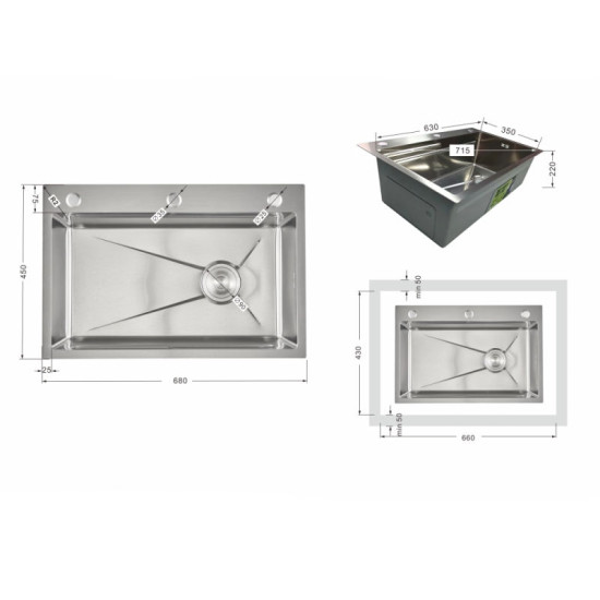 Кухонная мойка Lidz Handmade H6845 Brushed Steel 3,0/1,0 мм LDH6845BRU49455