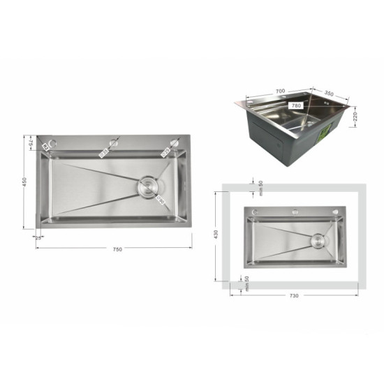 Кухонная мойка Lidz Handmade H7545 Brushed Steel 3,0/1,0 мм LDH7545BRU49457