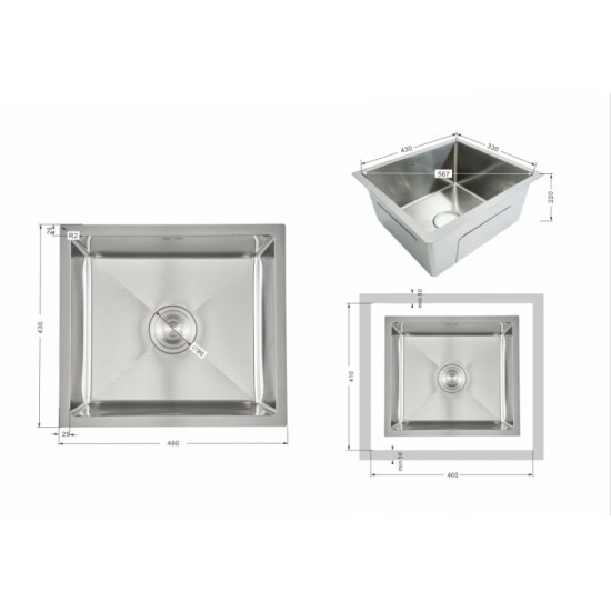 Кухонна мийка під стільницю Lidz Handmade H4843 Brushed Steel 3,0/1,0 мм LDH4843BRU49441
