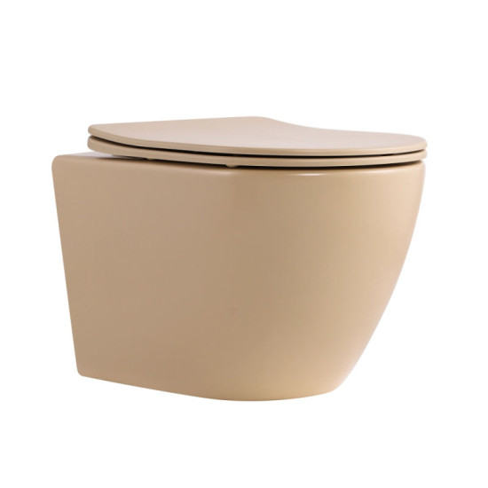 Унитаз подвесной Qtap Robin Ultra Quiet 490×365×325 мм, Beige, с сиденьем Slim Duroplast / Soft-close / Quick Release QT13332381АSSB