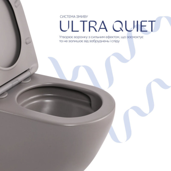 Унитаз подвесной Qtap Robin Ultra Quiet 490×365×325 мм, Stone Grey, с сиденьем Slim Duroplast / Soft-close / Quick Release QT13332381АSSG