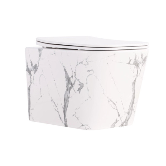 Унитаз подвесной Qtap Tern Ultra Quiet 490×365×325 мм, Marble, с сиденьем Slim Duroplast / Soft-close / Quick Release QT17332303ASMR