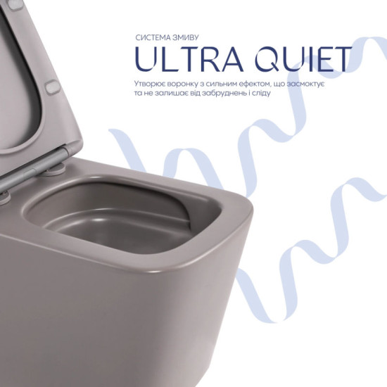 Унитаз подвесной Qtap Tern Ultra Quiet 490×365×325 мм, Stone Grey, с сиденьем Slim Duroplast / Soft-close / Quick Release QT17332303ASSG