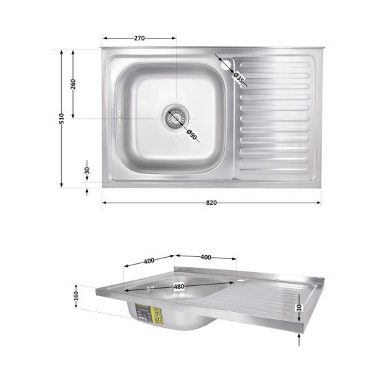 Кухонна мийка Brinex 5080-L 0,6 мм Satin (BRIN5080LSAT06)