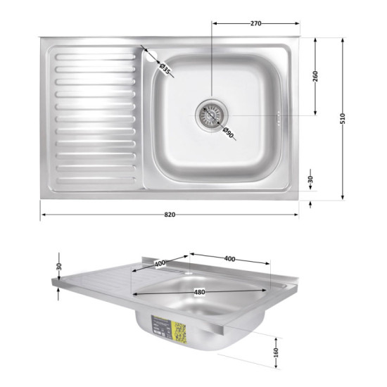 Кухонна мийка Brinex 5080-R 0,6 мм Satin (BRIN5080RSAT06)