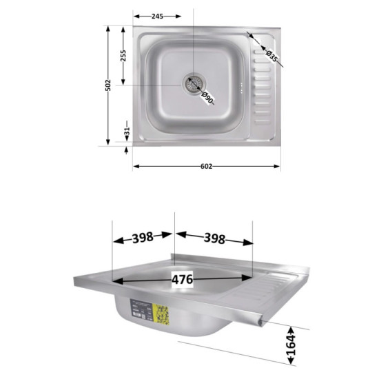 Кухонная мойка Brinex 6050-L 0,6 мм Satin (BRIN6050LSAT06)