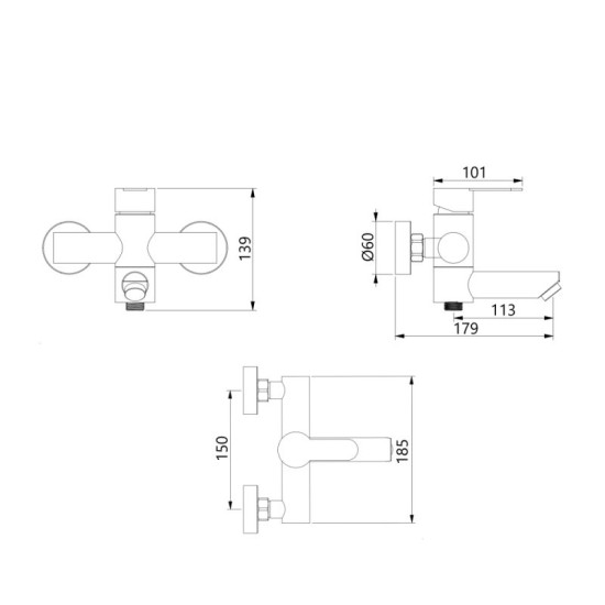 Смеситель для ванны Brinex Pure 006 Graphite BRIPUR006GRP
