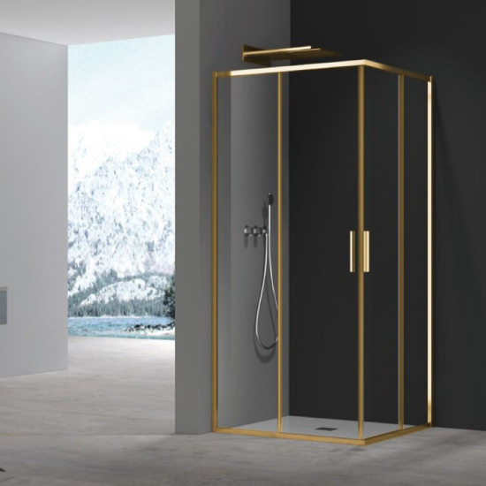 Душова кабіна без піддону Koer SR SC10-90x90x195-TR-12 прозоре скло Easy Clean 6мм, матове золото (KR5943)