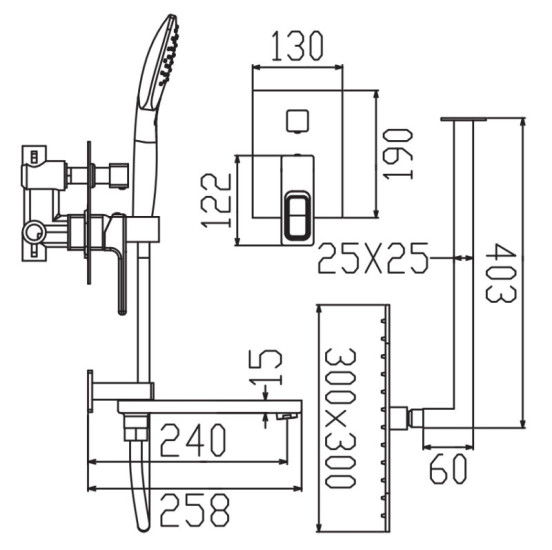 Душевая система скрытого монтажа Koer KB-66009-01 (хром) (KR6019)