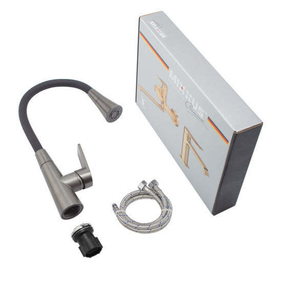 Кухонный смеситель Mixxus Premium Matis 011-T (NUT) Graphite Refl.Black (граф.+сил.излив черный) (MI8268)