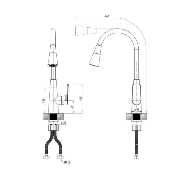 Кухонный смеситель Mixxus Premium Matis 011-T (NUT) Graphite Refl.Black (граф.+сил.излив черный) (MI8268)