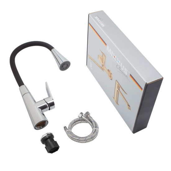 Кухонний змішувач Mixxus Premium Matis 011-T (NUT) Refl.Black (хром+силік.вилив чорний) (MI8266)