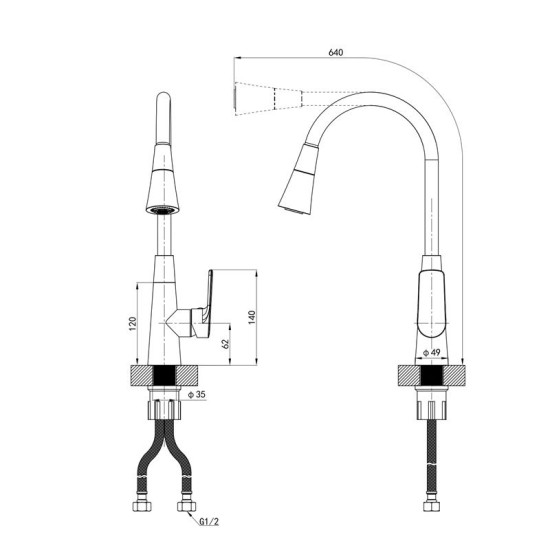 Кухонний змішувач Mixxus Premium Matis 011-T (NUT) Refl.Black (хром+силік.вилив чорний) (MI8266)