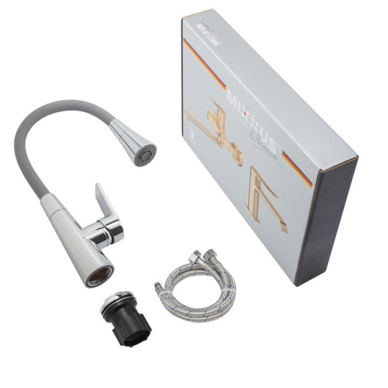 Кухонний змішувач Mixxus Premium Matis 011-T (NUT) Refl.Gray (хром+силік.злив сірий) (MI8267)