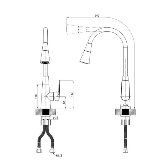 Кухонний змішувач Mixxus Premium Matis 011-T (NUT) Refl.Gray (хром+силік.злив сірий) (MI8267)