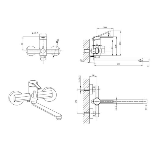 Змішувач для ванни Mixxus Lord 006 Euro Graphite (графіт) (MI7142)