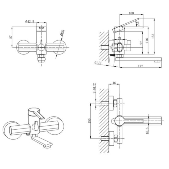 Смеситель для ванны Mixxus Lord 009 Euro (MI7139)