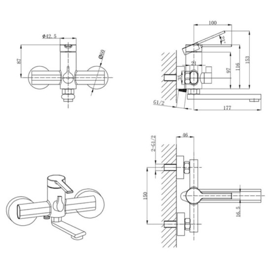 Змішувач для ванни Mixxus Lord 009 Euro Graphite (графіт) (MI7140)
