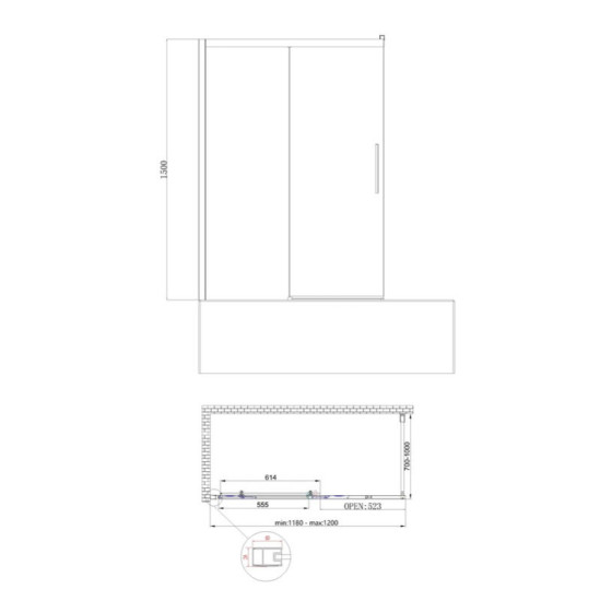 Шторка на ванну Koer SR BS06-120x150-TR-07 прозрачное стекло Easy Clean 6мм, графит (KR5947)
