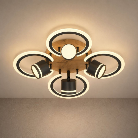 Потолочная люстра Valeso LI9926B-4+4A BK+WOOD, черный + дерево, LED