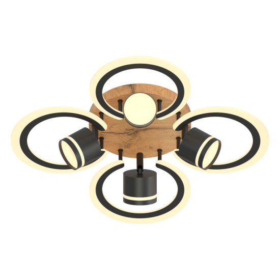 Потолочная люстра Valeso LI9926B-4+4A BK+WOOD, черный + дерево, LED