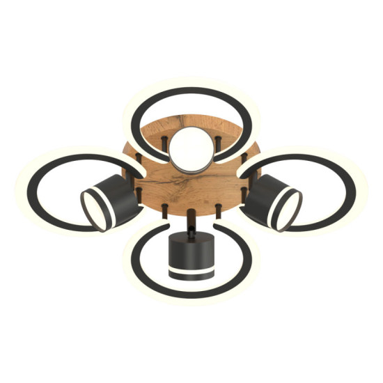 Потолочная люстра Valeso LI9926B-4+4A BK+WOOD, черный + дерево, LED