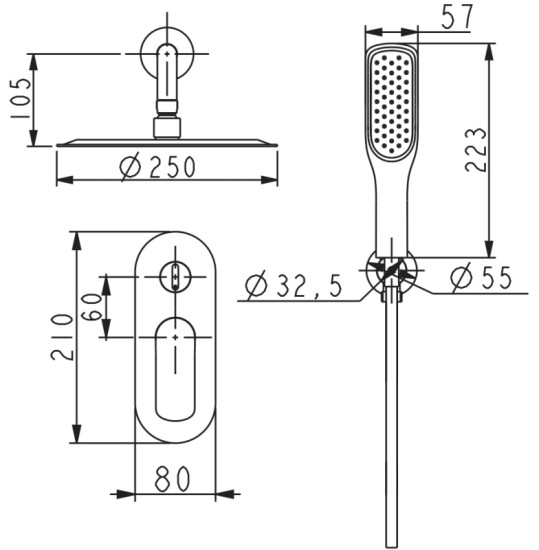 Душевая система скрытого монтажа Koer KB-62028-07 (графит) (KR6011)