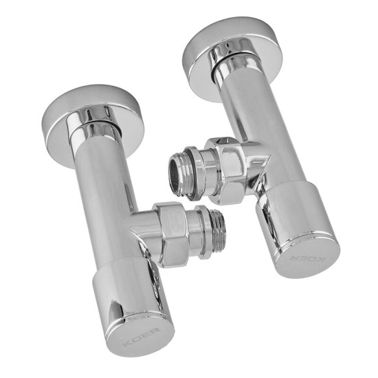 Комплект кранів для сушки для рушників кутовий Koer KR.SET.533 - M1/2'xM1/2' подовжений, хромований (KR5842)