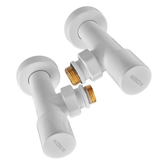 Комплект кранів для сушки для рушників кутовий Koer KR.SET.534 WHITE - M1/2'xM1/2' подовжений (KR5843)