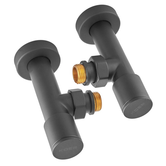 Комплект кранів для сушки для рушників кутовий Koer KR.SET.535 BLACK - M1/2'xM1/2' подовжений (KR5844)