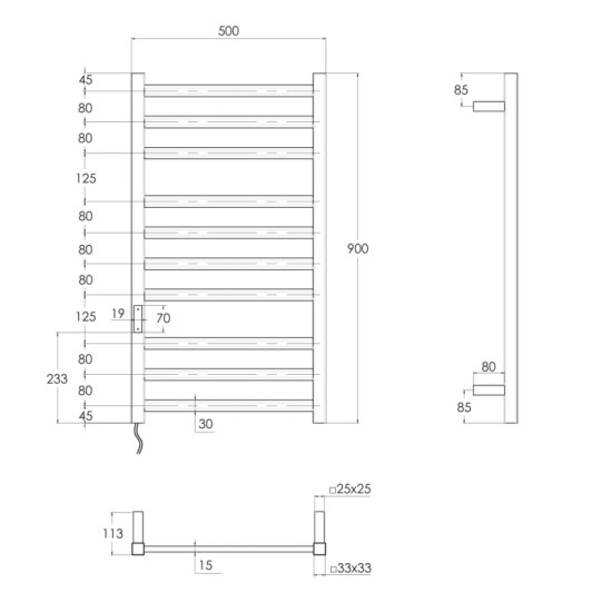 Сушка для рушників Imprese i-HEAT 120W, 500*900мм таймер, терморегулятор, сталь сатин, лівий (IHS509110121)