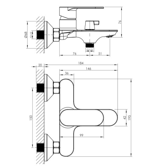 Смеситель для ванны Imprese PLESNA, хром (f03211201AB)