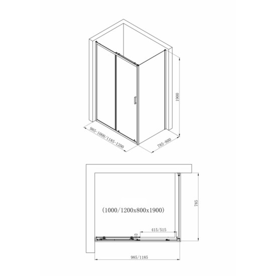 Душевая кабина Imprese VALTICE 120*80*190 прямоугольная, раздвижная дверь, профиль черный мат, стекло прозрачное (i51185)