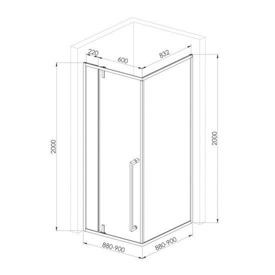 Душевая кабина Volle MORA 90-C 90*90*200 квадратная, дверь распашная, профиль хром, стекло прозрачное 6мм (1037.125501)