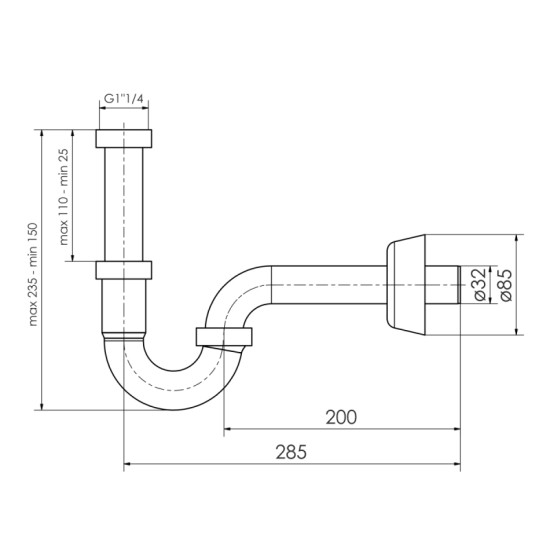 Сифон для раковины Imprese i-SEW, 1 1/4", сливная трубка d32x200, пластик хром (d12600201S)