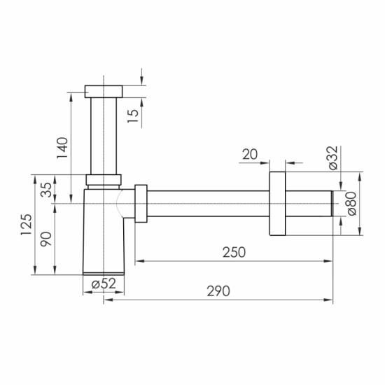Сифон для раковины Imprese i-SEW, 1 1/4", сливная трубка d32x250, пластик хром (d12600101S)