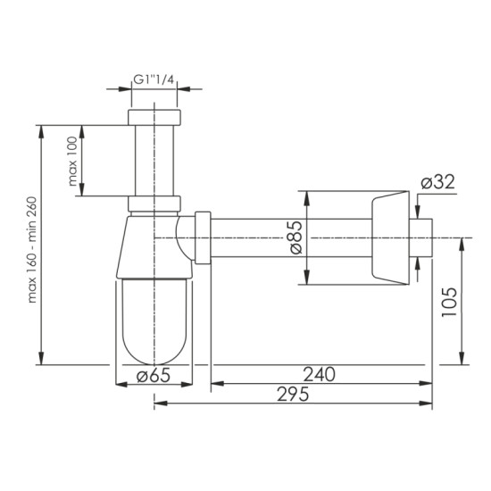Сифон для раковины Imprese i-SEW, 1 1/4", сливная трубка d32х250, пластик хром (d12600301S)