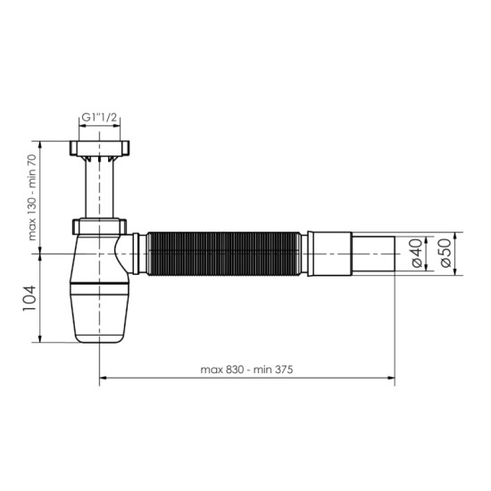 Сифон для раковины Imprese, 1 1/2", с гофрой d40/50 (d12601311S)
