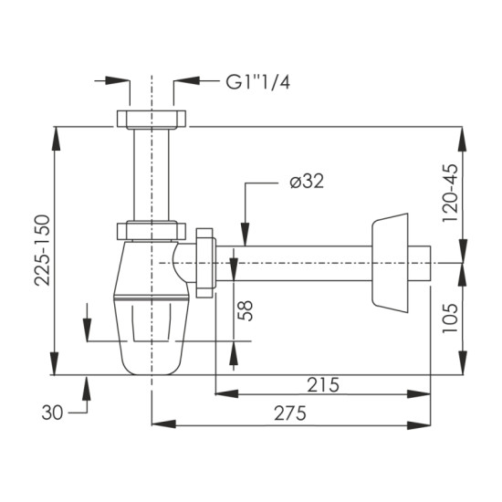 Сифон для раковины Imprese, 1 1/4", сливная трубка d32x215мм (d12601511S)