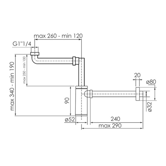 Сифон для раковины Imprese, 1 1/4", сливная трубка d32x250 (d12601111S)