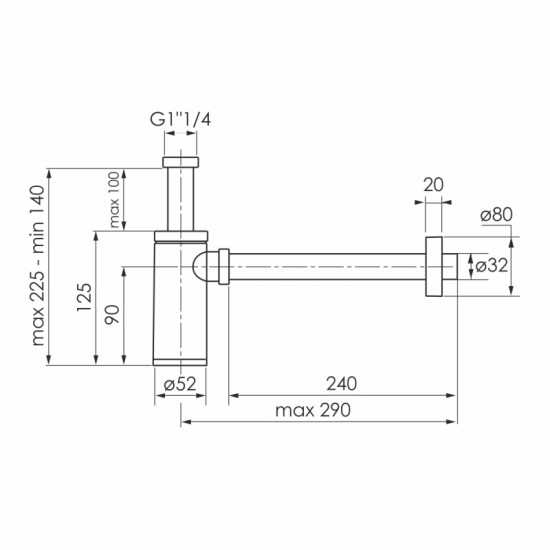 Сифон для раковины Imprese, 1 1/4", сливная трубка d32x250 (d12601211S)